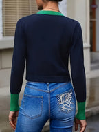 Women's Contrast Trim Crew Neck Cardigan
