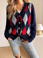 Women's Argyle Jacquard V Neck Cardigan