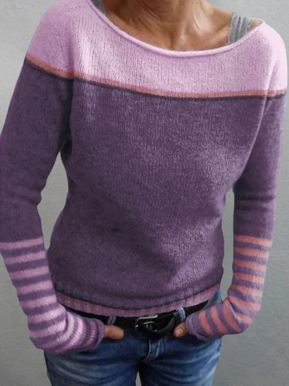 Women's Colour Block Boat Neck Jumper