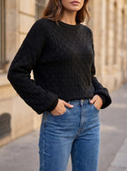 Women's Textured Crew Neck Autumn Knit Top