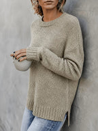 Women's Ribbed Trim Side Split Knitted Jumper