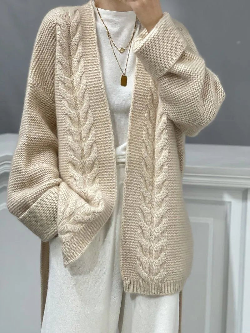 Women's Belted Wrap Front Cable Knit Cardigan