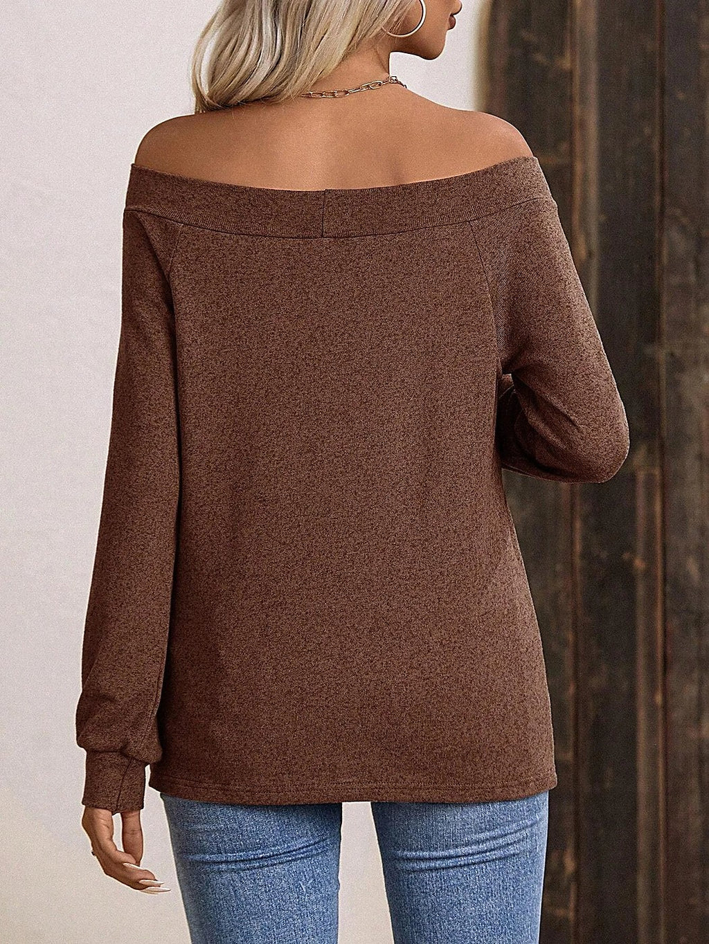 Women's Off Shoulder Dipped Hem Knit Top