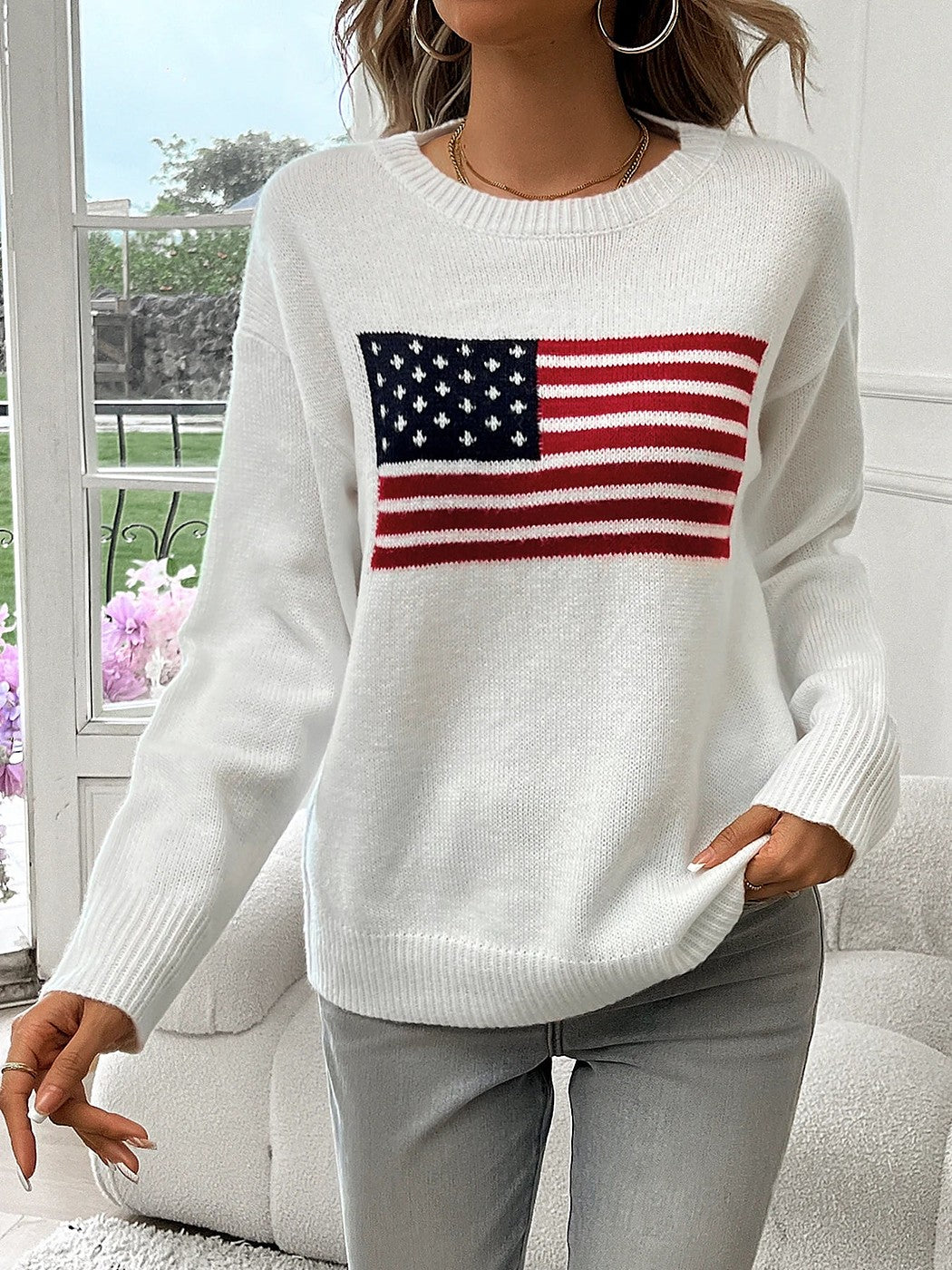 Women's Intarsia Flag Motif Relaxed Knit Jumper