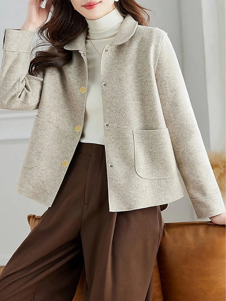 Women's Button Front Short Coat with Pockets