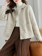 Women's Button Front Short Coat with Pockets