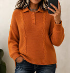 Women's Cable Polo Collar Button Placket Jumper