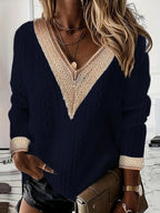 Women's Crochet Trim Cable Knit Winter Jumper