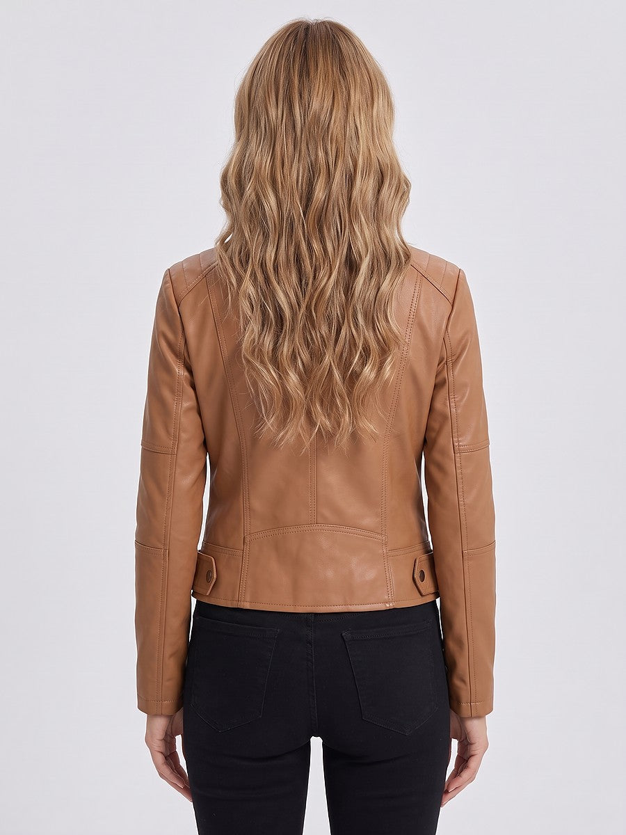 Women's Cropped Stand Collar Biker Jacket