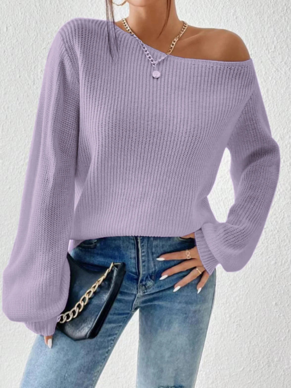 Women's Off Shoulder Slouchy Knit Jumper