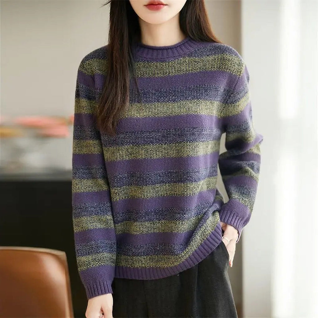 Women's Slouchy Textured Stripe Knitted Autumn Jumper