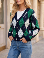 Women's Argyle Button Through Cardigan
