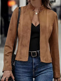 Women's Faux Suede Mandarin Collar Jacket