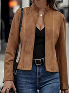 Women's Faux Suede Mandarin Collar Jacket