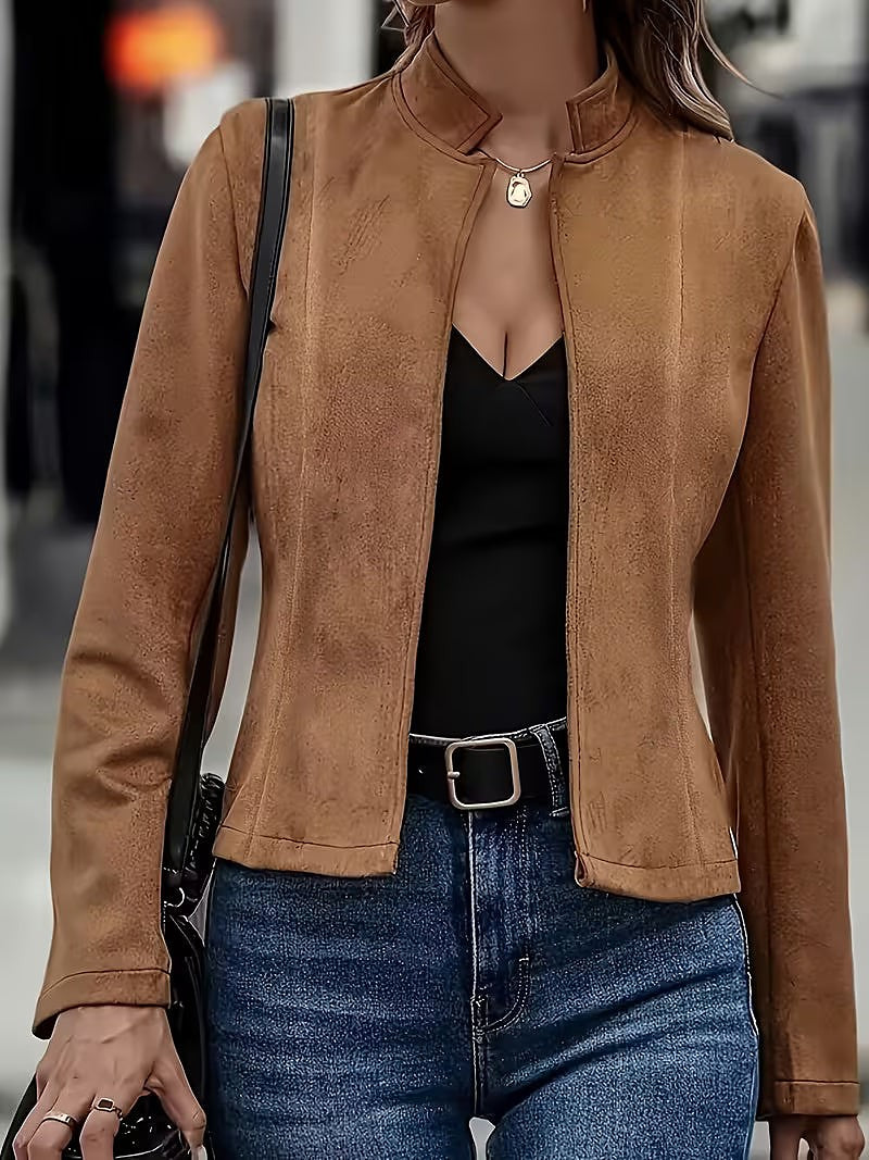 Women's Faux Suede Mandarin Collar Jacket
