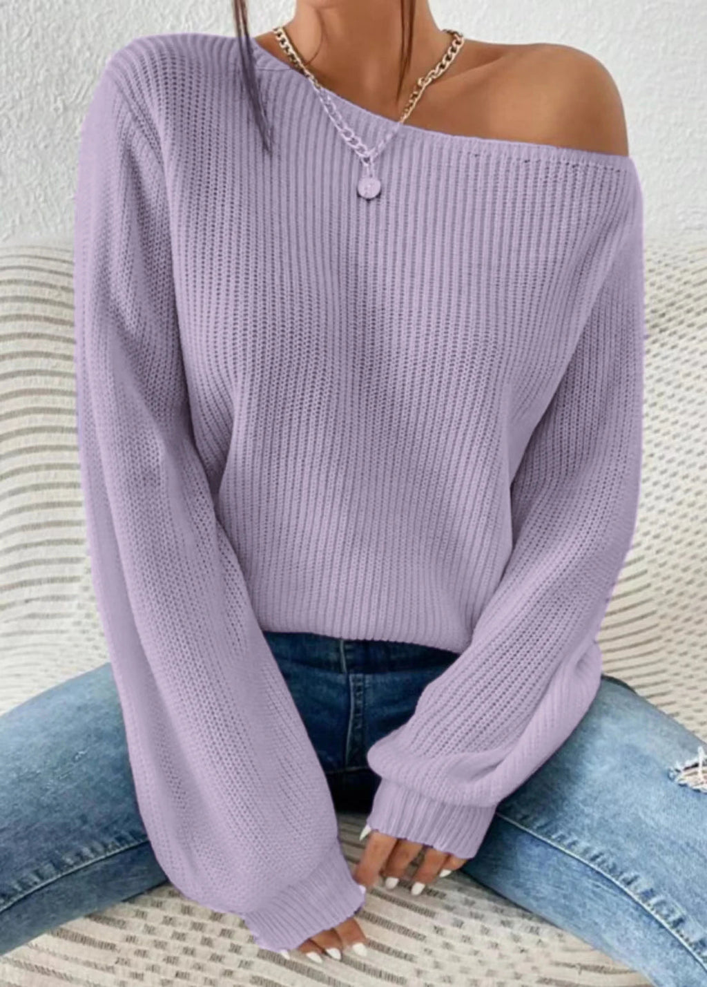 Women's Off Shoulder Slouchy Knit Jumper