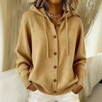 Women's Drawstring Hood Button Through Knit Cardigan