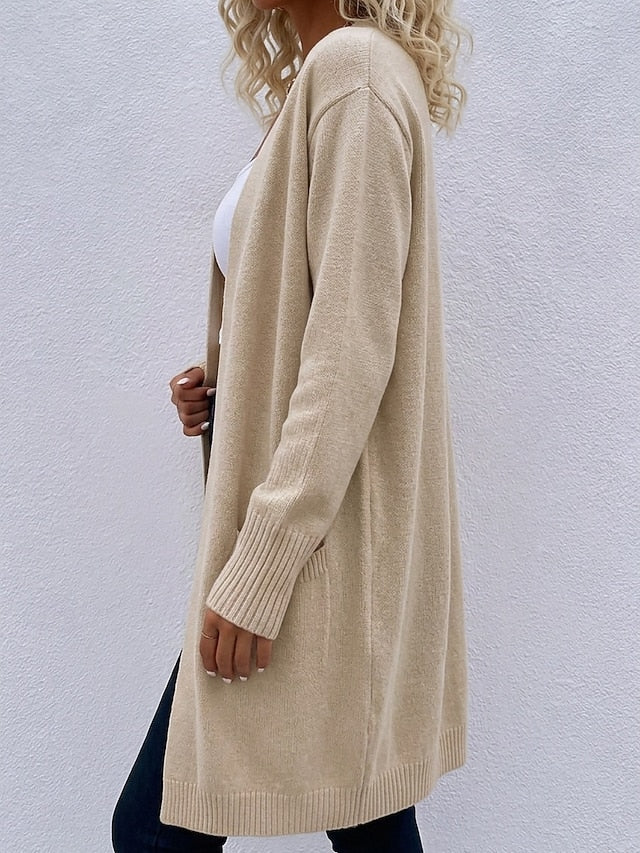 Women's Ribbed Knit Cardigan with Side Pockets
