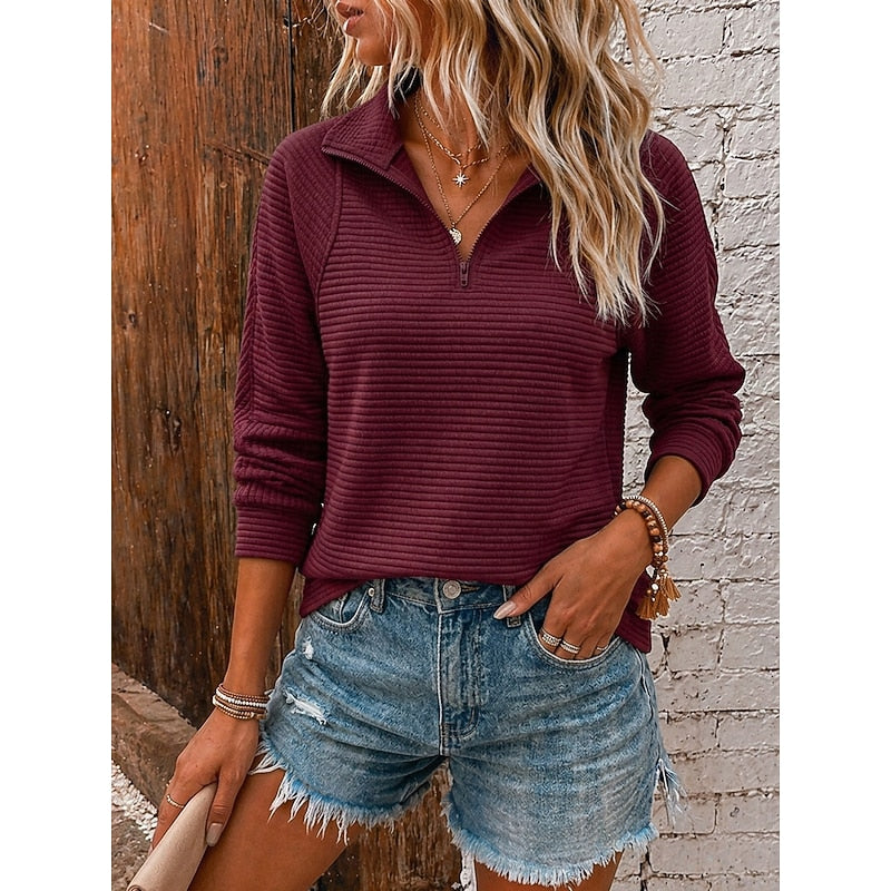 Women's Striped Quarter Zip Lapel Jumper