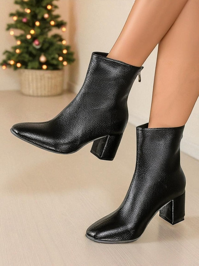 Women's Faux Leather Chunky Heel Boots