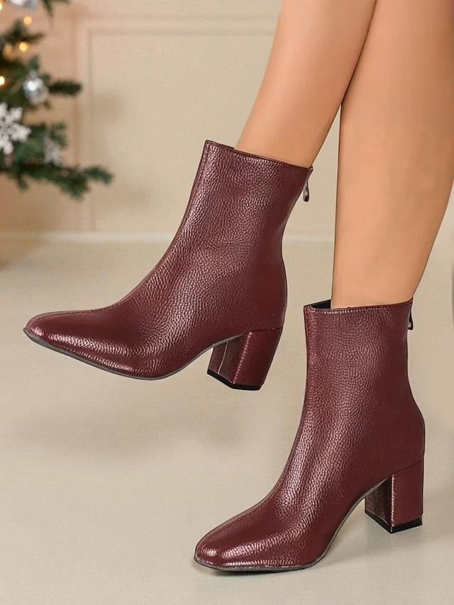 Women's Faux Leather Chunky Heel Boots