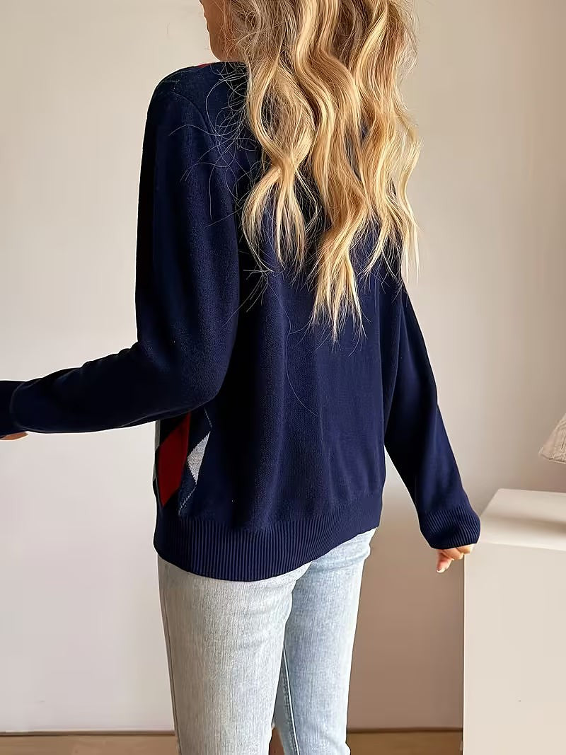 Women's Argyle Jacquard V Neck Cardigan