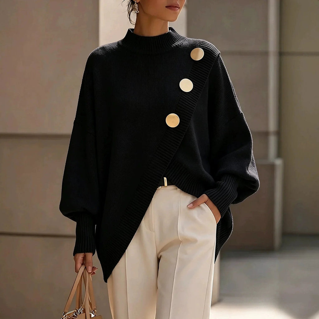 Women's Mock Neck Asymmetric Hem Knit Jumper