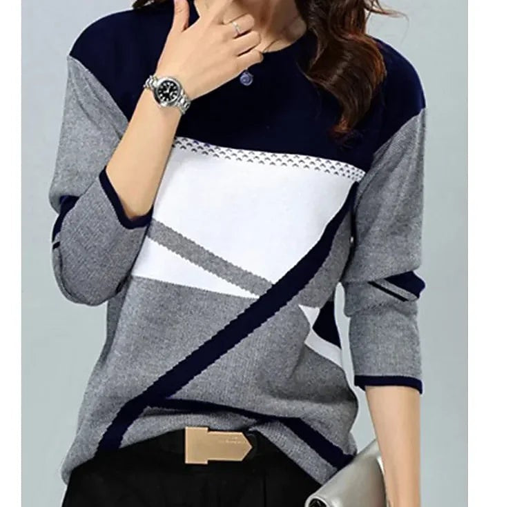 Women's Geometric Colour Block Fine Knit Jumper