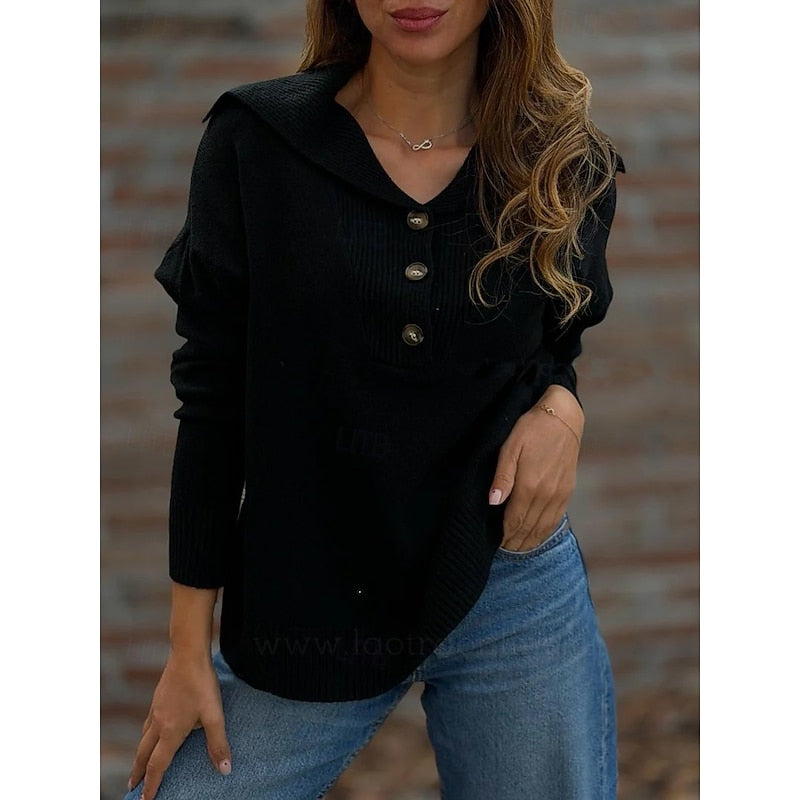 Women's Side Split Hooded Button Knit Jumper