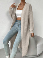 Women's Waffle Knit Side Split Long Cardigan
