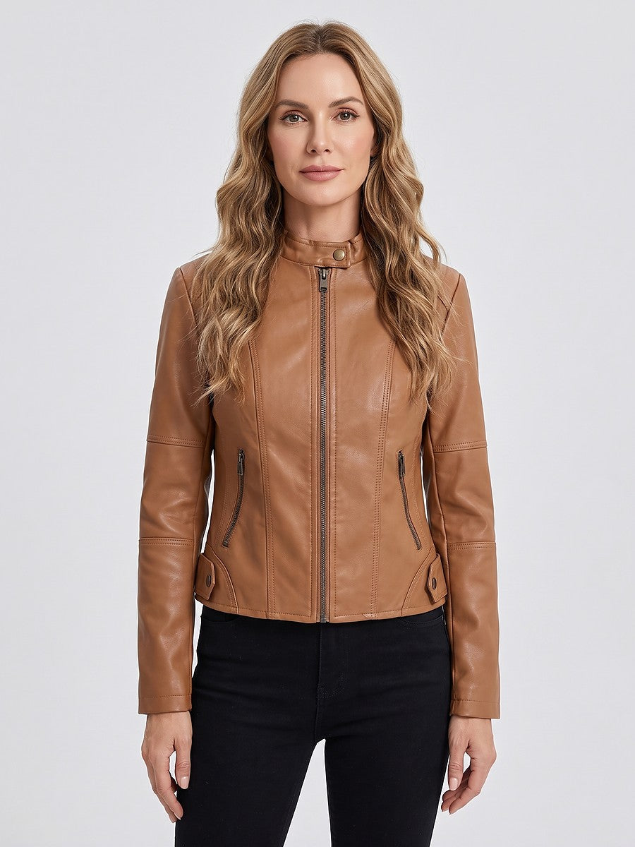 Women's Cropped Stand Collar Biker Jacket