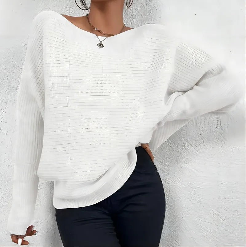 Women's Ribbed Batwing Sleeve Asymmetric Hem Jumper