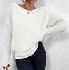 Women's Ribbed Batwing Sleeve Asymmetric Hem Jumper