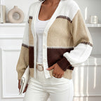 Women's Colour Block Puff Sleeve Winter Cardigan