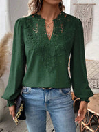 Women's Lace Insert Puff Sleeve Dobby Blouse