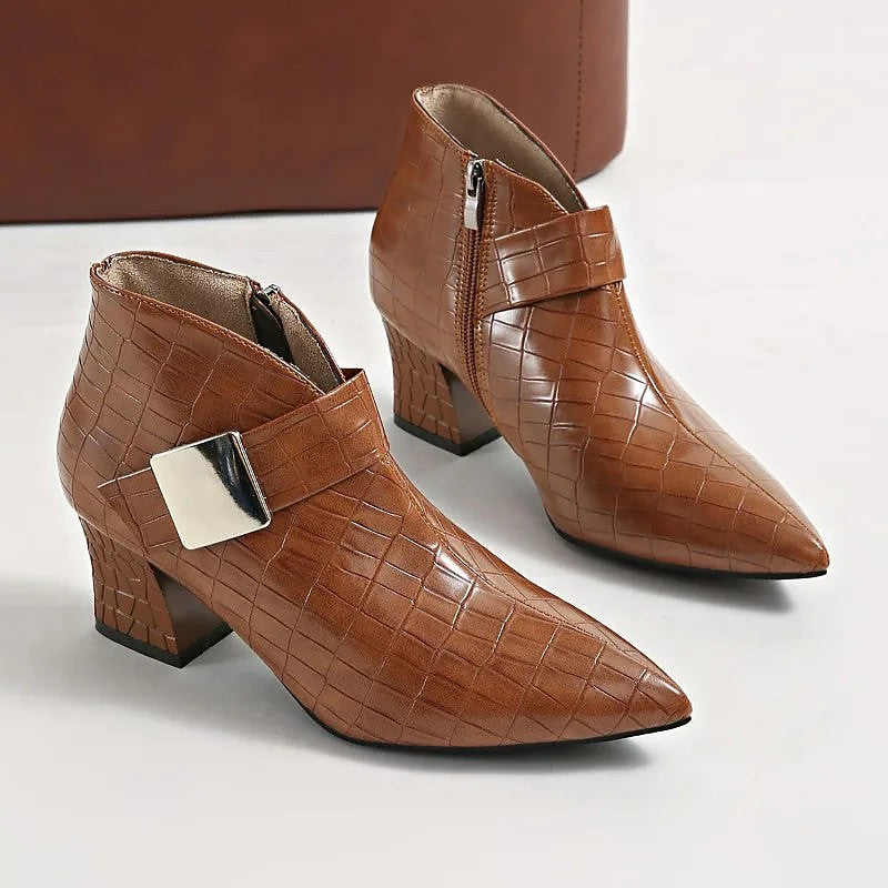Women's Winter Croc Effect Buckle Ankle Boots