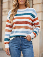 Women's Fine Knit Stripe Crew Neck Top