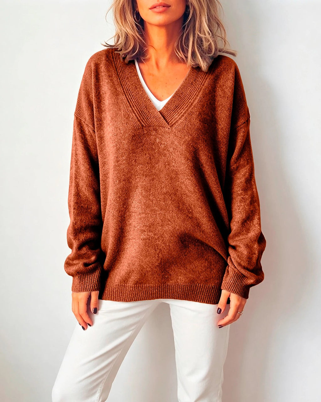 Women's Oversized Plunge V Neck Knitted Jumper