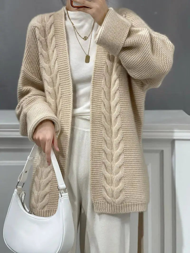 Women's Belted Wrap Front Cable Knit Cardigan