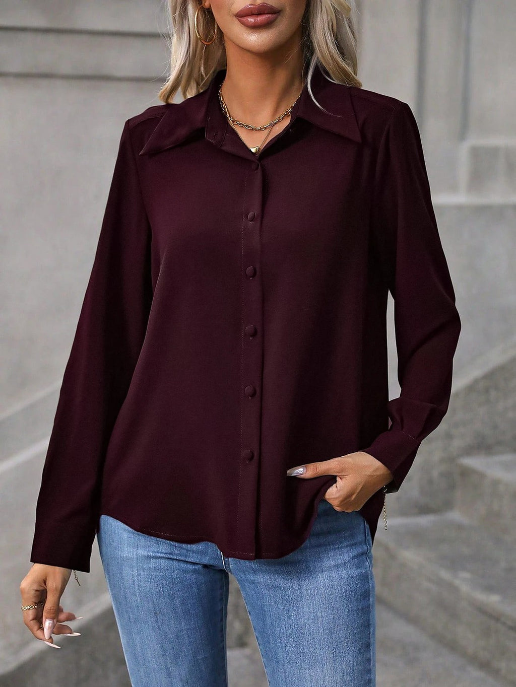 Women's Relaxed Fit Button Through Crepe Shirt