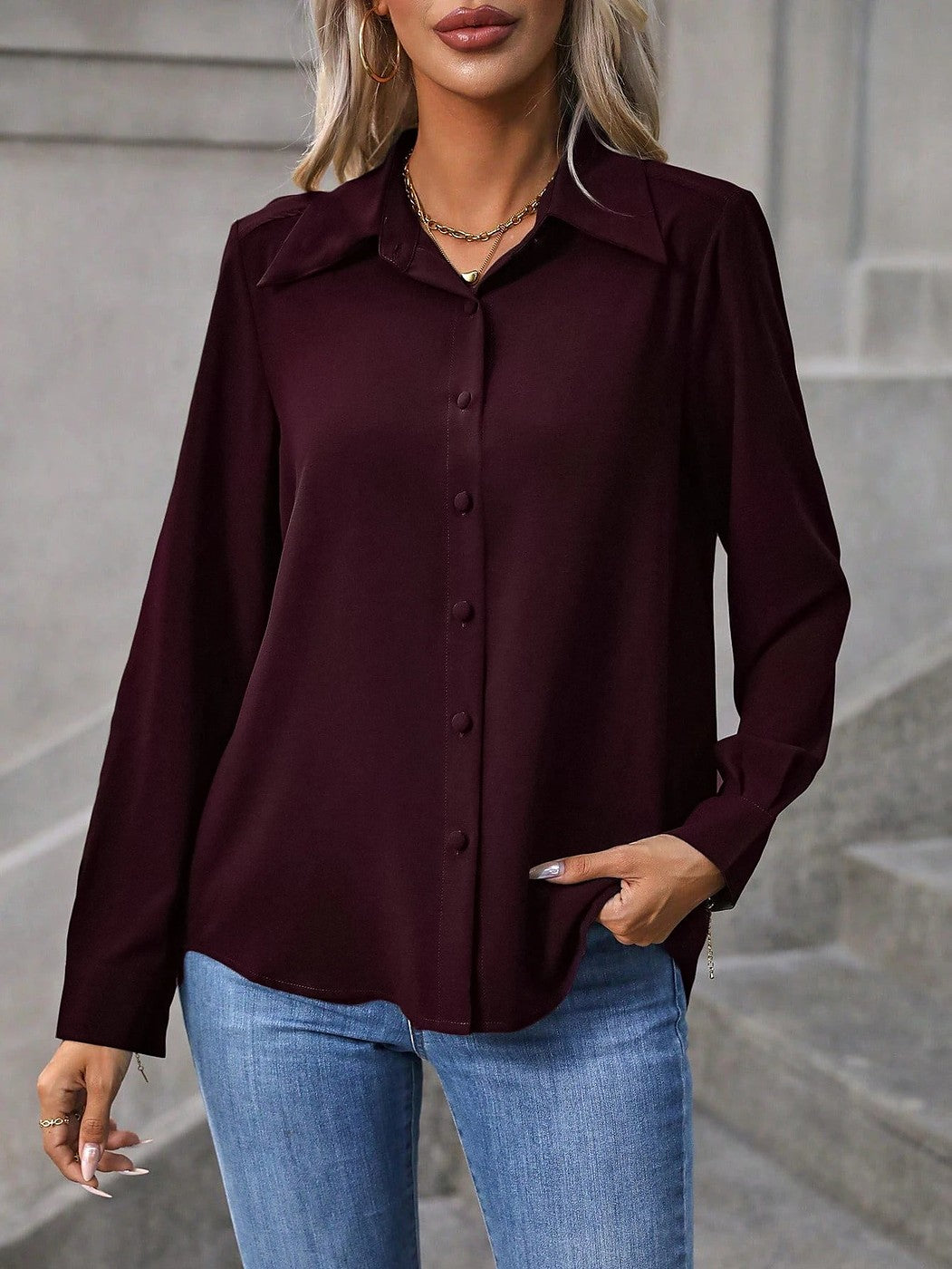Women's Relaxed Fit Button Through Crepe Shirt