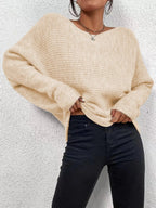 Women's Ribbed Batwing Sleeve Asymmetric Hem Jumper