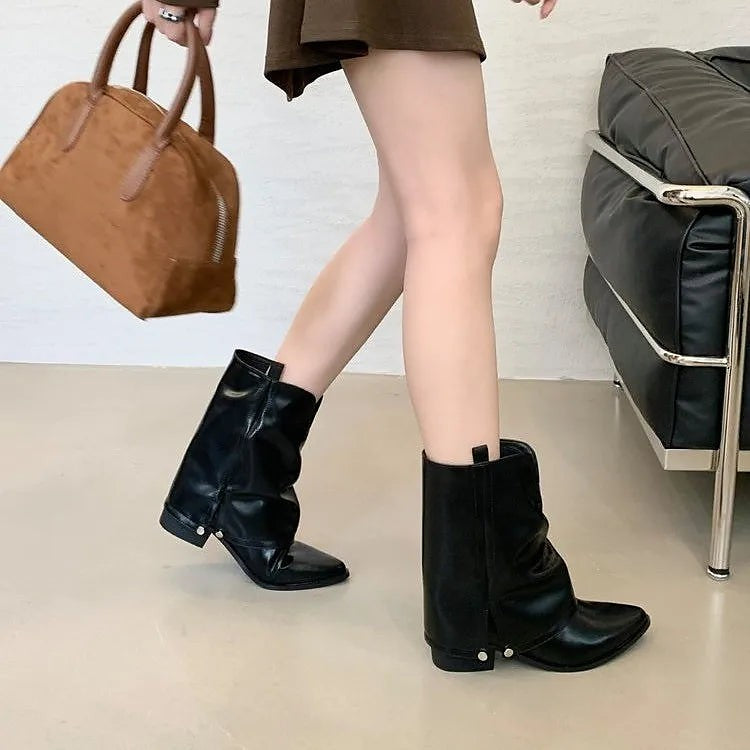 Women's Winter Studded Slouch Cowboy Boots