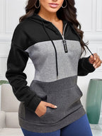 Women's Colour Block Half Zip Fleece Hoodie