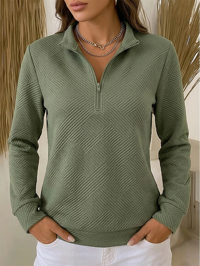 Women's Quarter Zip Textured Funnel Neck Top