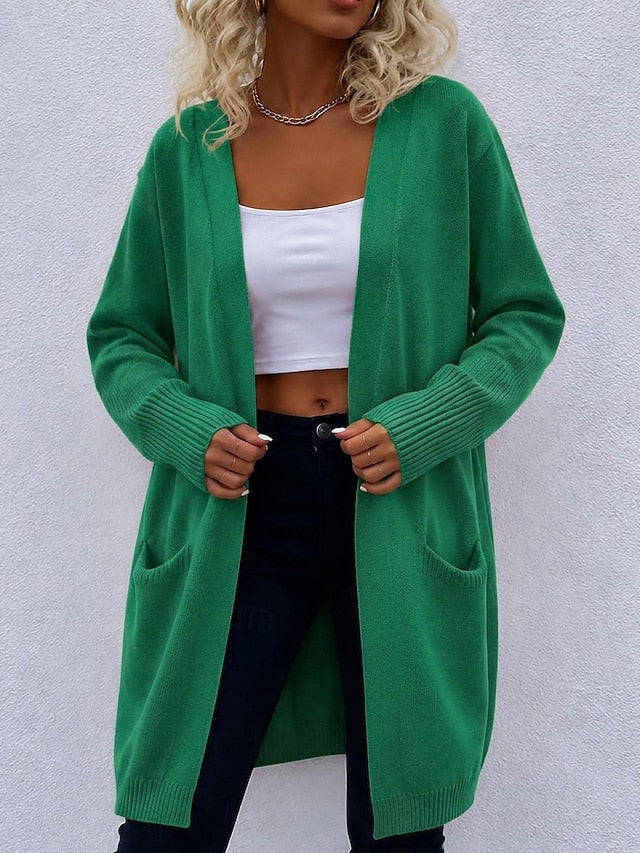 Women's Ribbed Knit Cardigan with Side Pockets