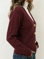 Women's Burgundy Knitted Button Cardigan