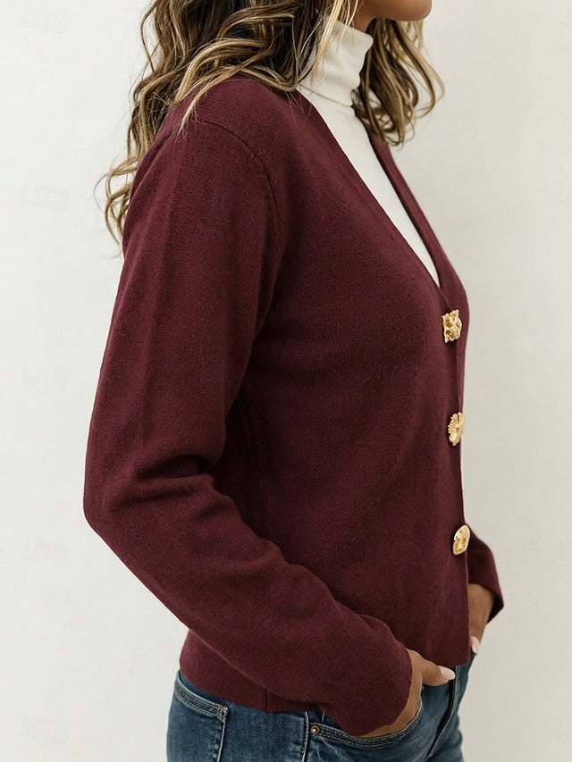 Women's Burgundy Knitted Button Cardigan