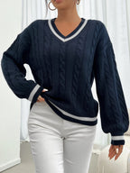 Women's Cable Knit V Neck Jumper