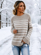 Women's Wide Stripe Side Split Knit Jumper